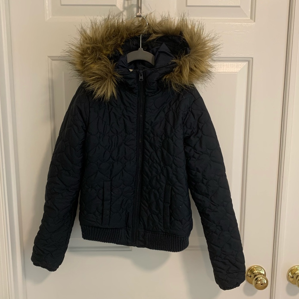 Abercrombie kids navy blue fur coat with pockets